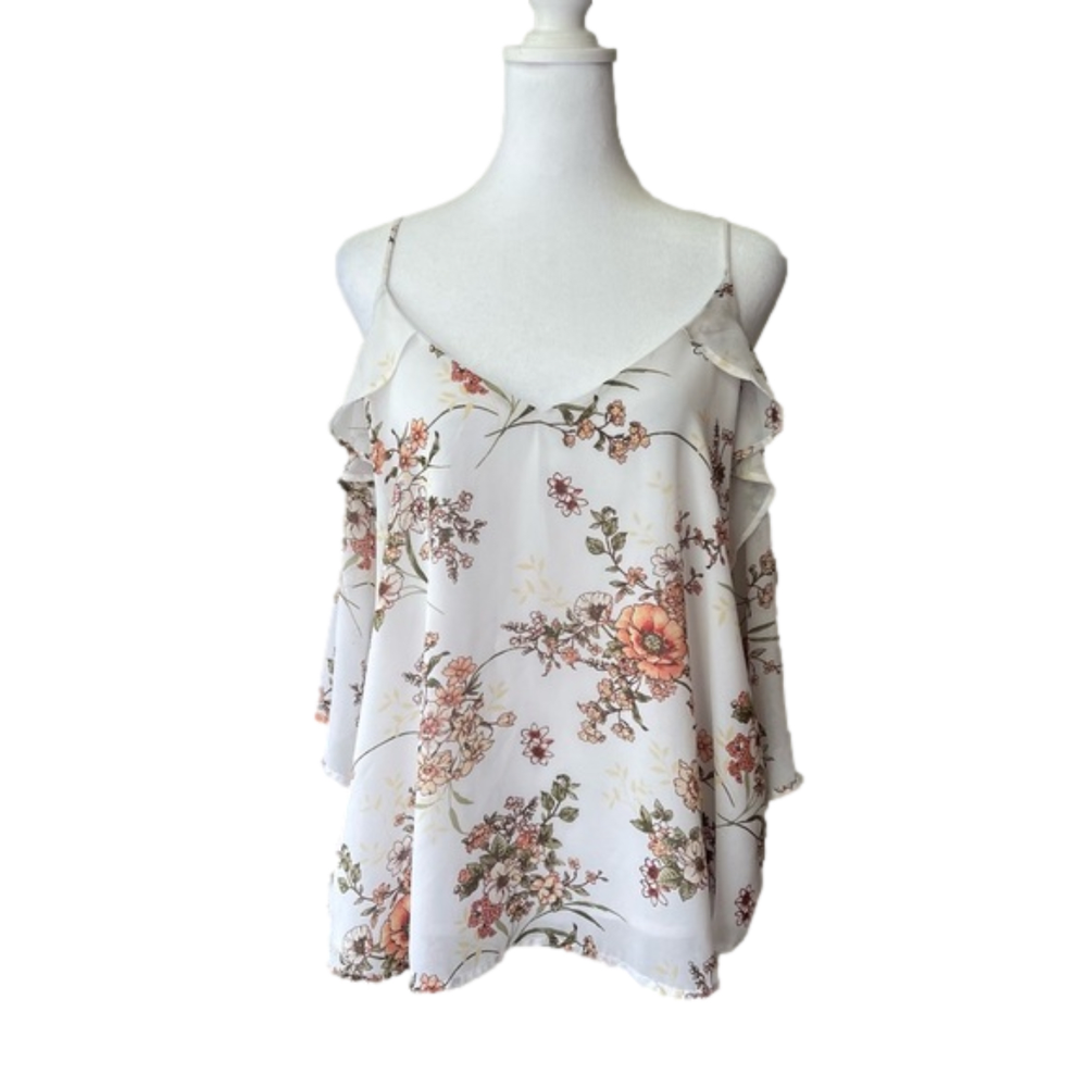 Haute Monde Floral Cold Shoulder Spaghetti Strap Top